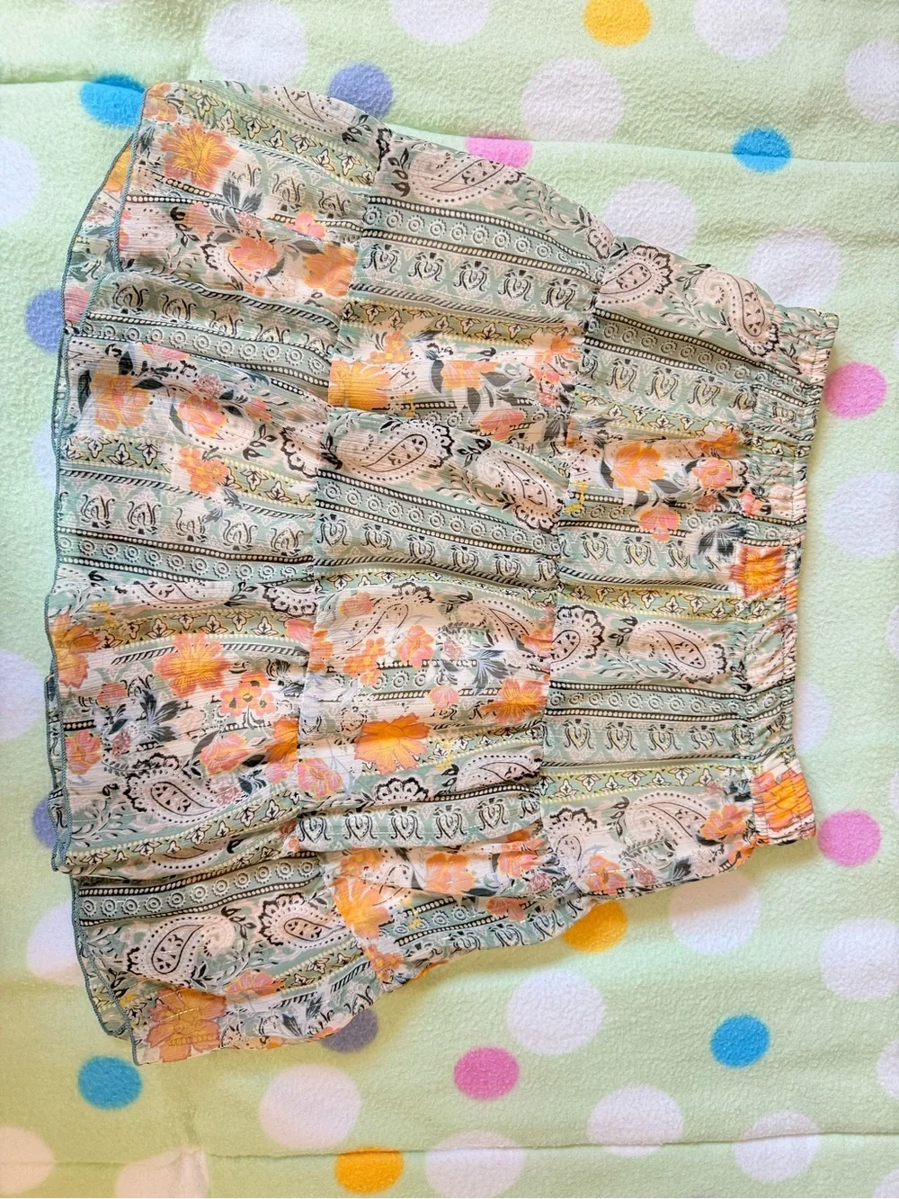 Altar'd State Sage Green Floral Tiered A-Line Skirt with Peach Accents - Picture 11 of 12